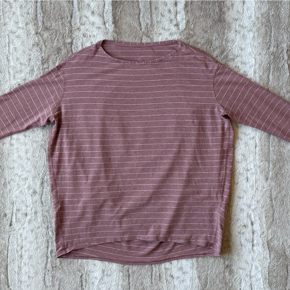 Lululemon🍋Back In Action Long Sleeve Short Serve Stripe Heathered Spiced Chai - Picture 6 of 12